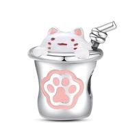 MARJS Bubble Tea Coffee Drink Cat Kitten Paw I Love You Heart Charm Bead Pendant 925 Sterling Silver Dangle Compatible With Pandora Charm Bracelet