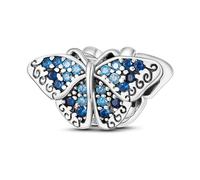 MARJS Butterfly Charm Pave Crystal Blue Insect Charm Bead Pendant 925 Sterling Silver Dangle Compatible With Pandora Charm Bracelet