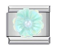 MARJS Camellia Pearl Green Silver Italian 9mm Link Stainless Steel Modular Compatible With Bracelet