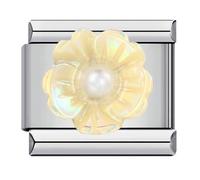 MARJS Camellia Pearl Yellow Silver Italian 9mm Link Stainless Steel Modular Compatible With Bracelet