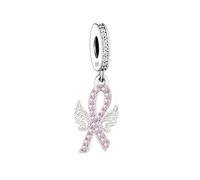 MARJS Cancer Pink Ribbon Guardian Angel Wing Memorial Mother Daughter Charm Bead Pendant 925 Sterling Silver Dangle Compatible With Pandora Charm Bracelet