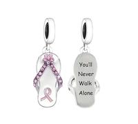 MARJS Cancer Pink Ribbon Youll Never Walk Alone Survivor Memorial Liverpool Charm Bead Pendant 925 Sterling Silver Dangle Compatible With Pandora Charm Bracelet
