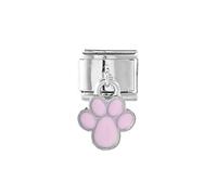 MARJS Cat Dog Paw Pink Dangle Chain Silver Italian 9mm Link Stainless Steel Modular Compatible With Bracelet