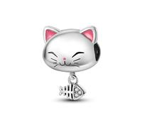 MARJS Cat Kitten Fish Bone Food Animal Pet Charm Bead Pendant 925 Sterling Silver Dangle Compatible With Pandora Charm Bracelet