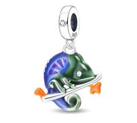 MARJS Chameleon Lizard Animal Pet Jungle Love Lover Charm Bead Pendant 925 Sterling Silver Dangle Compatible With Pandora Charm Bracelet