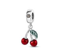 MARJS Cherry Cherries Fruit Love Couple Charm Bead Pendant 925 Sterling Silver Dangle Compatible With Pandora Charm Bracelet