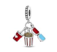 MARJS Cinema 3D Glasses Movie Popcorn Cola Love Heart Charm Bead Pendant 925 Sterling Silver Dangle Compatible With Pandora Charm Bracelet