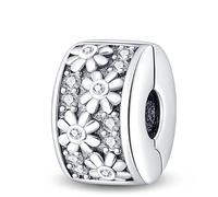 MARJS Clover Crystal Flower Daisy Clip On Stopper Spacer Charm Bead Pendant 925 Sterling Silver Dangle Compatible With Pandora Charm Bracelet