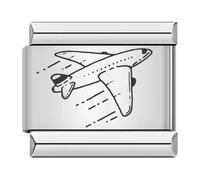 MARJS Club Spade Ace Chess Bike Hobby Steam Train Retro Plane Heart Birthday Silver Italian 9mm Link Stainless Steel Modular Compatible With Bracelet (Aeroplane Jet Fighter Plane Pilot)