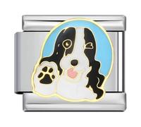 MARJS Cocker Springer Spaniel Dog Puppy Silver Italian 9mm Link Stainless Steel Compatible With Modular Bracelet