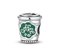 MARJS Coffee Cup Takeaway Drink Lover Love Heart Charm Bead Pendant 925 Sterling Silver Dangle Compatible With Pandora Charm Bracelet