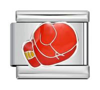 MARJS Coffee Little Big Sister Flower Red Boxer Hobby Silver Italian 9mm Link Stainless Steel Modular Compatible With Bracelet (Boxer Red Boxing Glove Fighter Silver Link)