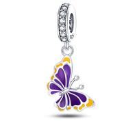 MARJS Colour Changing Butterfly Luminous Insect Flying Floating Charm Bead Pendant 925 Sterling Silver Dangle Compatible With Pandora Charm Bracelet