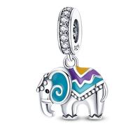 MARJS Colour Changing Indian African Elephant Animal Pet Zoo Charm Bead Pendant 925 Sterling Silver Dangle Compatible With Pandora Charm Bracelet