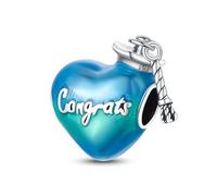 MARJS Congrats I Love You Heart Congratulations Graduation Cap Exam Pass University Charm Bead Pendant 925 Sterling Silver Dangle Compatible With Pandora Charm Bracelet