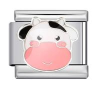 MARJS Cow Dairy Milk Calf Farm Silver Italian 9mm Link Stainless Steel Compatible With Modular Bracelet