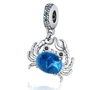 MARJS Crystal Blue Crab Sea Ocean Animal Scorpio Charm Bead Pendant 925 Sterling Silver Dangle Compatible With Pandora Charm Bracelet
