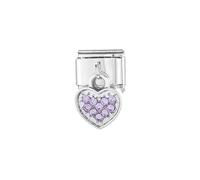 MARJS Crystal I Love You Heart Purple Amethyst Dangle Chain Silver Italian 9mm Link Stainless Steel Modular Compatible With Bracelet