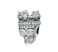 MARJS Crystal Skull King Queen Head McQueen Charm Bead Pendant 925 Sterling Silver Dangle Compatible With Pandora Charm Bracelet