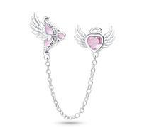 MARJS Cupid Bow Arrow I Love You Heart Guardian Angel Safety Chain Charm Bead Pendant 925 Sterling Silver Dangle Compatible With Pandora Charm Bracelet