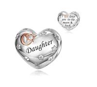 MARJS Daughter I love You To The Moon & Back Love Heart Rose Gold Moon Star Charm Bead Pendant 925 Sterling Silver Dangle Compatible With Pandora Charm Bracelet