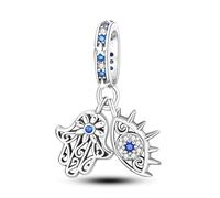 MARJS Divine Hamsa Hand Crystal Evil Eye Lucky Charm Bead Pendant 925 Sterling Silver Dangle Compatible With Pandora Charm Bracelet