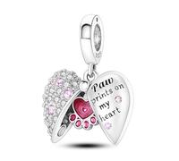 MARJS Dog Puppy Cat Paw Prints On My Heart Locket I Love You Charm Bead Pendant 925 Sterling Silver Dangle Compatible With Pandora Charm Bracelet