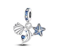 MARJS Dolphin Fish Ocean Sea Clam Shell Star Charm Bead Pendant 925 Sterling Silver Dangle Compatible With Pandora Charm Bracelet
