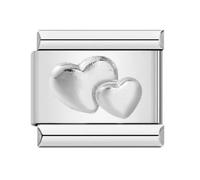 MARJS Double Love You Heart Silver Italian 9mm Link Stainless Steel Compatible With Modular Bracelet