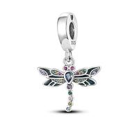 MARJS Dragonfly Enamel Crystal Insect Fly Charm Bead Pendant 925 Sterling Silver Dangle Compatible With Pandora Charm Bracelet