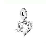 MARJS Dragonfly Heart She Believed She Could So She Did Bead Pendant 925 Sterling Silver Dangle Compatible With Pandora Charm Bracelet