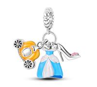 MARJS Dress Glass Shoe Pumpkin Carriage Cinderella Charm Bead Pendant 925 Sterling Silver Dangle Compatible With Pandora Charm Bracelet