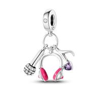 MARJS Enjoy The Music Singer DJ I Love You Heart Note Microphone Headphones Mixer Charm Bead Pendant 925 Sterling Silver Dangle Compatible With Pandora Charm Bracelet