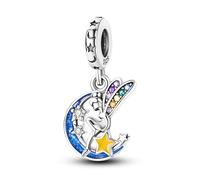 MARJS Fairy Tinkerbell Sprite Angel Sitting On The Moon Star Charm Bead Pendant 925 Sterling Silver Dangle Compatible With Pandora Charm Bracelet