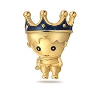 MARJS Father Dad Son Brother Gold Prince King Charm Bead Pendant 925 Sterling Silver Dangle Compatible With Pandora Charm Bracelet