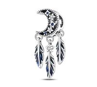 MARJS Feather Moon Star Dreamcatcher Lucky Charm Bead Pendant 925 Sterling Silver Dangle Compatible With Pandora Charm Bracelet