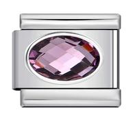 MARJS February Purple Amethyst Smooth Oval Month Birth Year Birthday Stone Anniversary Birthstone Crystal Silver Italian 9mm Link Stainless Steel Modular Compatible With Bracelet