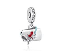 MARJS First Aid Kit Charm Nurse Doctor Bag Stehtescope NHS Charm Bead Pendant, 925 Sterling Silver Dangle Charm, Compatible With Pandora & European Bracelet
