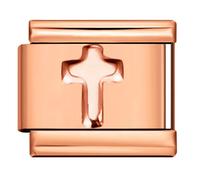 MARJS Four Leaf Clover Ying Yang Love Birthday Peace Protection Star Rose Gold Width 9mm Stainless Steel Silver Italian Link Charm Compatible With Bracelet (Cross Crucifix Rose Gold Embossed)