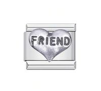 MARJS Friend I Love You Heart Silver Italian 9mm Link Stainless Steel Modular Compatible With Bracelet