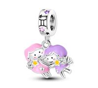 MARJS Gemini Angel Glow In The Dark Birthday Birth Date Horoscope Star Sign Charm Bead Pendant 925 Sterling Silver Dangle Compatible With Pandora Charm Bracelet