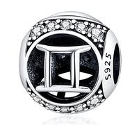 MARJS Gemini Zodiac Horoscope Birthday Birth Month Date Constellation Star Sign Crystal Charm Bead Pendant 925 Sterling Silver Dangle Compatible With Pandora Charm Bracelet