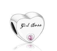 MARJS Girl Boss I Love You Heart Pink Crystal Mother Sister Daughter Charm Bead Pendant 925 Sterling Silver Dangle Compatible With Pandora Charm Bracelet