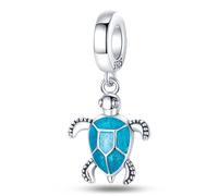 MARJS Glow In The Dark Luminous Sea Ocean Turtle Charm Bead Pendant 925 Sterling Silver Dangle Compatible With Pandora Charm Bracelet