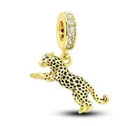 MARJS Gold Leopard Big Cat Tiger Lion Animal Lover Safari Charm Bead Pendant 925 Sterling Silver Dangle Compatible With Pandora Charm Bracelet