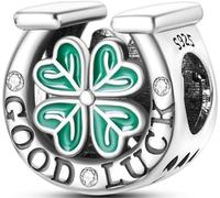 MARJS Good Luck Four Leaf Clover Lucky Horseshoe Love Heart Charm Bead Pendant 925 Sterling Silver Dangle Compatible With Pandora Charm Bracelet