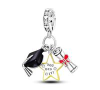 MARJS Graduation Cap You Did It Star Dilploma University School Exam Charm Bead Pendant 925 Sterling Silver Dangle Compatible With Pandora Charm Bracelet