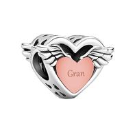 MARJS Gran Grandma Rose Gold Angel Wings Memorial Charm Bead Pendant 925 Sterling Silver Dangle Compatible With Pandora Charm Bracelet