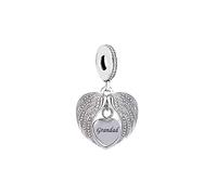 MARJS Grandad Grandpa Love Heart Guardian Angel Wing Memorial Charm Bead Pendant 925 Sterling Silver Dangle Compatible With Pandora Charm Bracelet