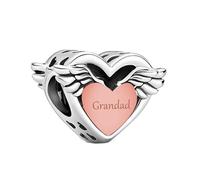 MARJS Grandad Grandpa Rose Gold Angel Wings Memorial Charm Bead Pendant 925 Sterling Silver Dangle Compatible With Pandora Charm Bracelet